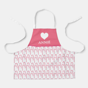 Candy Cane Peppermint Christmas Holiday Heart Name Apron