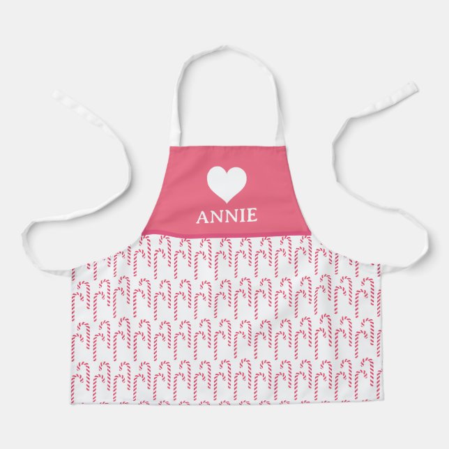 Candy Cane Peppermint Christmas Holiday Heart Name Apron (Front)