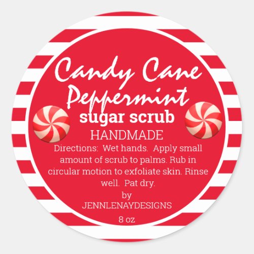 Candy Cane Peppermint Homemade Sugar Scrub Classic Round Sticker