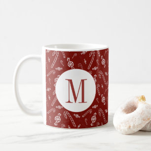 Candy Cane Peppermint Initial Monogram Christmas Coffee Mug