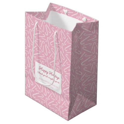 Candy Cane Peppermint Pink And Red Happy Holidays Medium Gift Bag