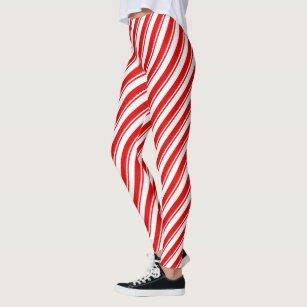 Candy Cane Leggings, Christmas Red Aqua Blue Graphic Printed Striped W –  Starcove Fashion