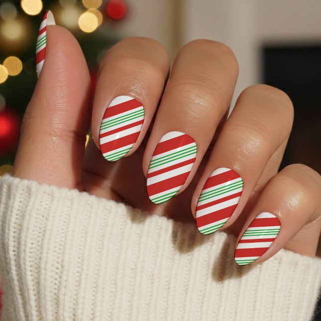 Candy Cane Peppermint Stripe Christmas Red & Green Minx Nail Art (Candy Cane Peppermint Stripe Christmas Red & Green Minx Nail Art
)