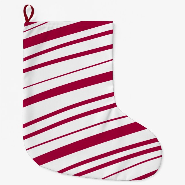 Candy Cane Peppermint Stripe Large Christmas Stocking (Front)
