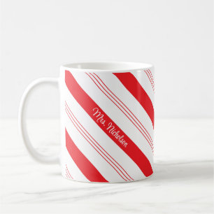 Candy Cane Peppermint Stripes and Name Coffee Mug