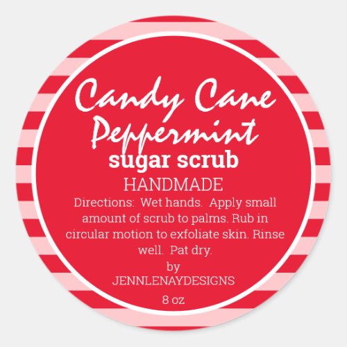 Candy Cane Peppermint Sugar Scrub Homemade Custom Classic Round Sticker