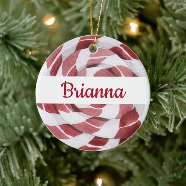 Candy Cane Peppermint Swirl with Name Year Ceramic Ornament (Tree)