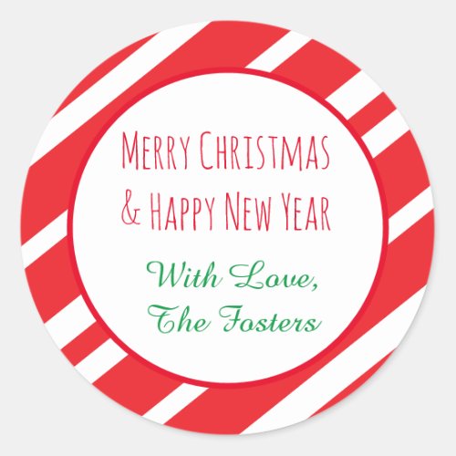 Candy Cane Personalize Merry Christmas New Year Classic Round Sticker