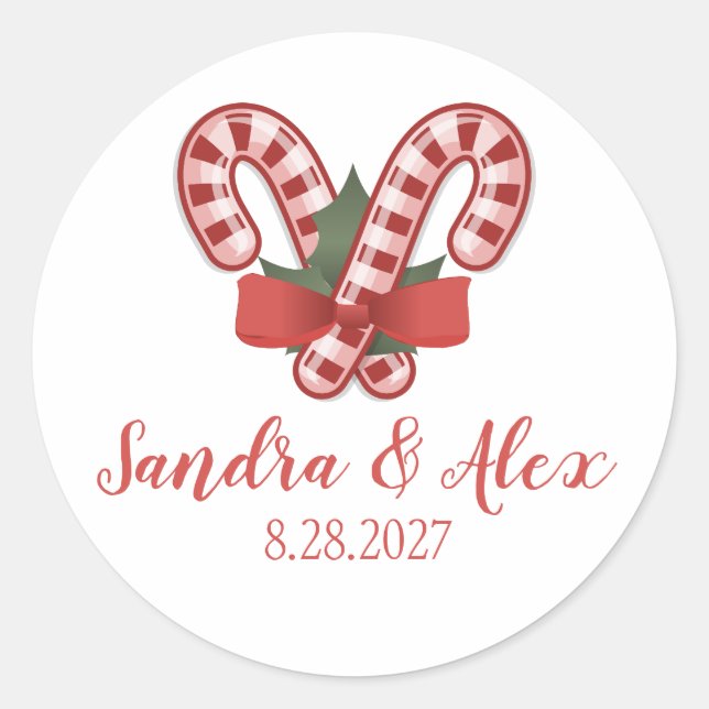 Candy Cane Personalized Christmas Wedding Stickers (Front)