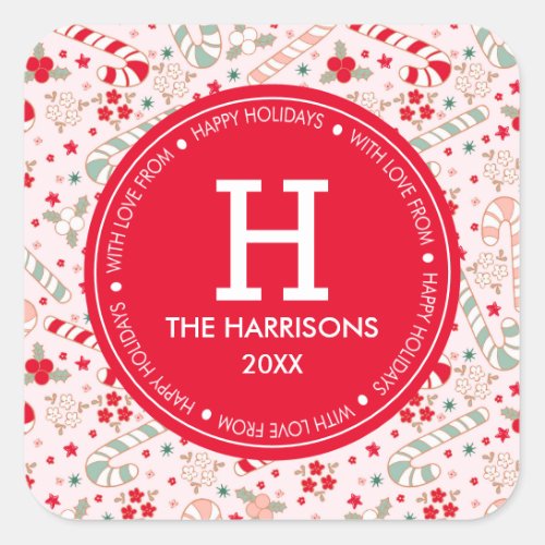 Candy Cane Personalized Holiday Square Sticker
