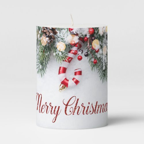 Candy CanePine Tree BranchesBalls Pillar Candle