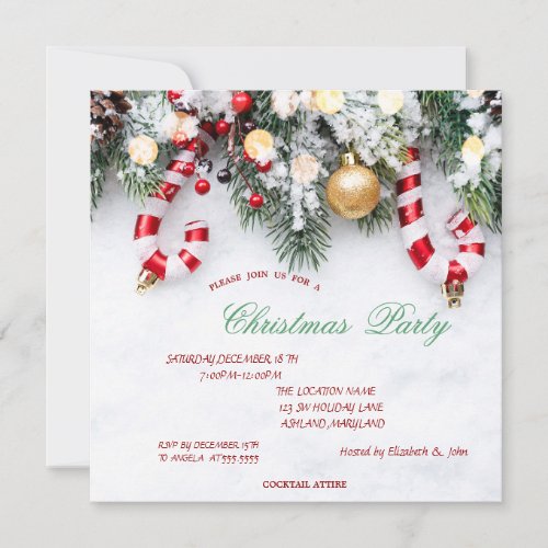 Candy Cane Pine Tree Branches Christmas Invitation