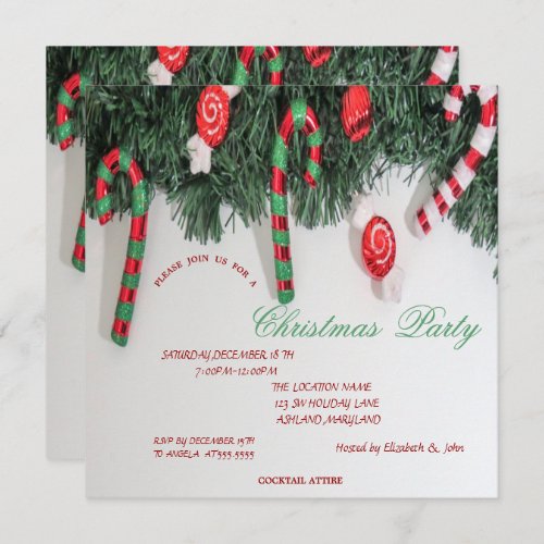 Candy Cane Pine Tree Christmas   Party Invitation