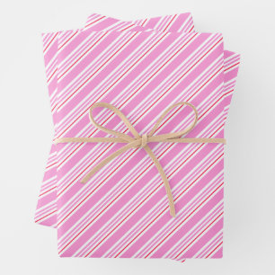 Candy Cane Pink and White Christmas Pattern Wrapping Paper Sheets