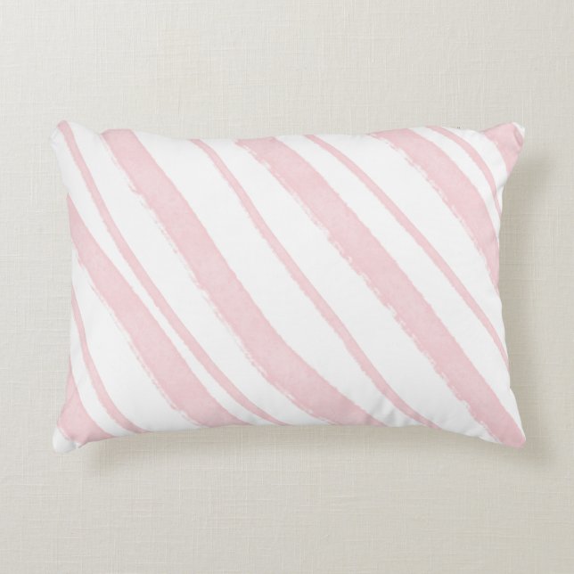 Candy Cane Pink Blush Striped Watercolor Accent Pillow (Front)