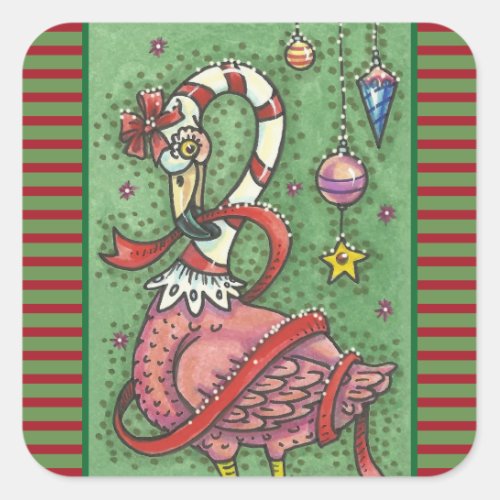 CANDY CANE PINK FLAMINGO CHRISTMAS STICKERS Sheet