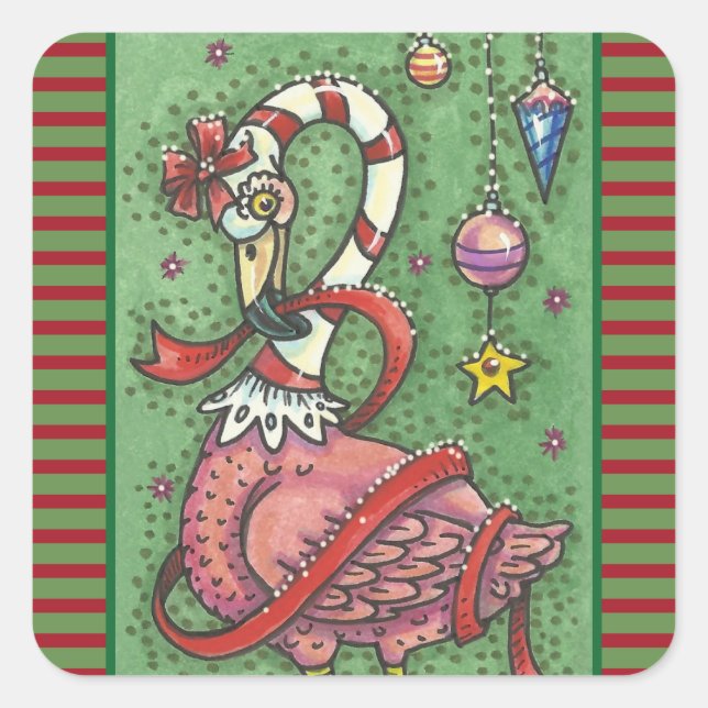CANDY CANE PINK FLAMINGO CHRISTMAS STICKERS Sheet (Front)