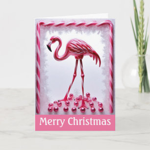 Candy Cane Pink Flamingo Christmas Wishes Card