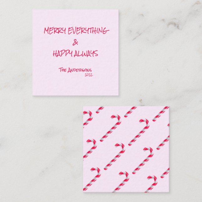 Candy Cane Pink Happy Holidays Merry Everything Note Card (Front/Back)