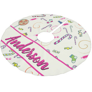 Candy Cane Pink Monogram Brushed Polyester Tree Skirt