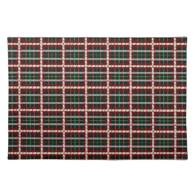 Candy Cane Plaid Christmas Stripe Cloth Placemat (Front)