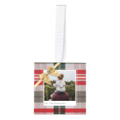 Candy Cane Plaid Gift Wrapped & Bow Present Photos Cube Ornament (Front)