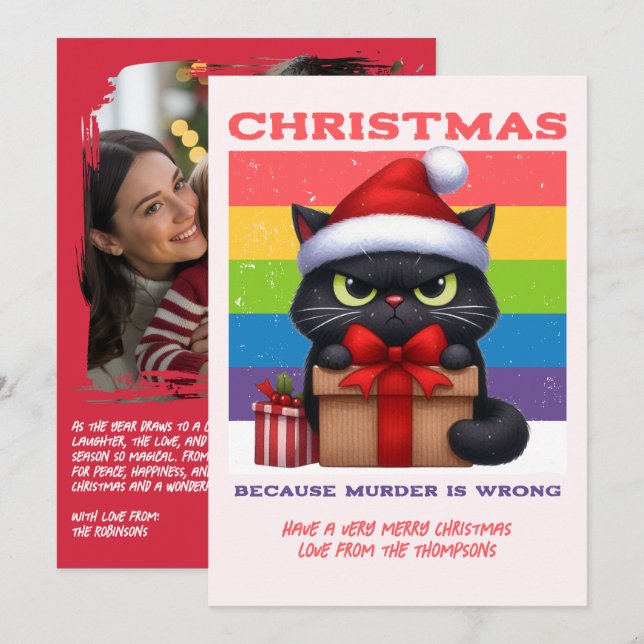 Candy Cane Pop Funny Cat Retro Christmas Photo Holiday Card (Front/Back)