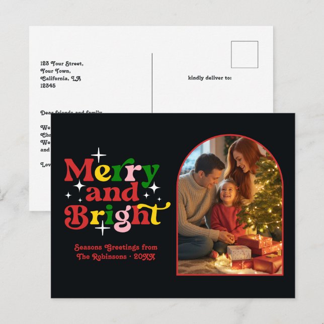 Candy Cane Pop Merry and Bright Retro Christmas Holiday Postcard (Front/Back)