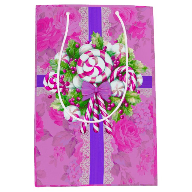 Candy Cane Purple Christmas  Medium Gift Bag (Front)