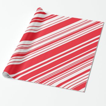 Candy Cane Red And White Diagonal Multi Stripes Wrapping Paper by santasgrotto at Zazzle