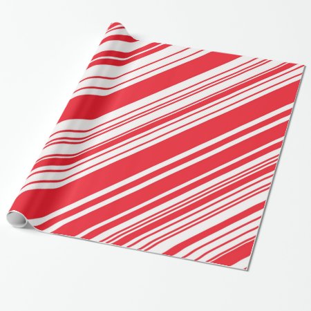 Candy Cane Red And White Diagonal Multi Stripes Wrapping Paper