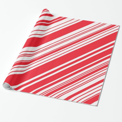 Candy Cane Red and White Diagonal Multi Stripes Wrapping Paper