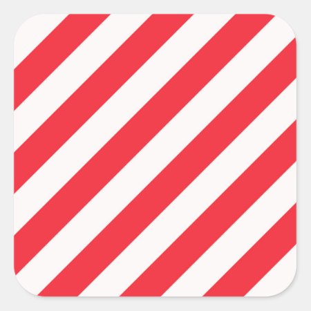 Candy Cane Red And White Diagonal Stripes Square Sticker