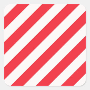 Candy Cane Red and White Diagonal Stripes Square Sticker