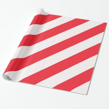 Candy Cane Red And White Diagonal Stripes Wrapping Paper by santasgrotto at Zazzle