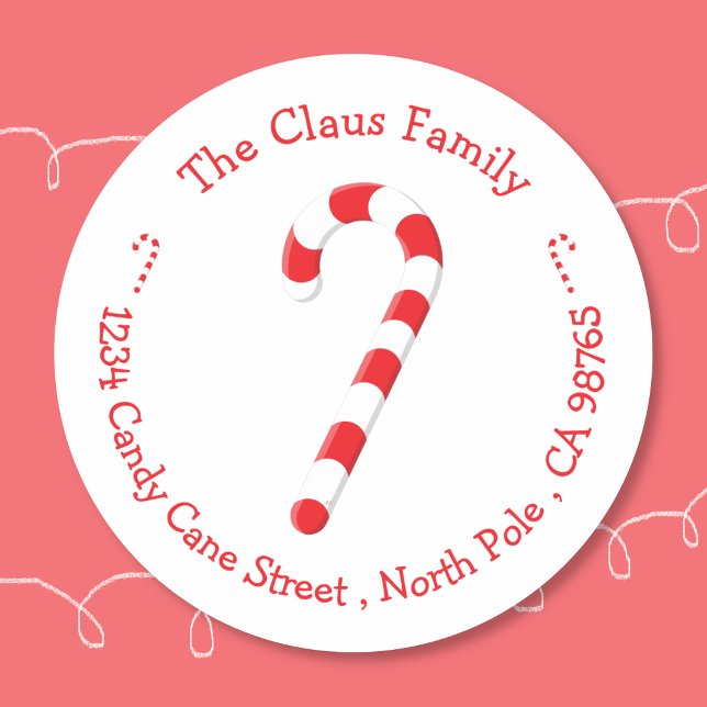 Candy Cane Red and White Return Address Stickers (Candy cane Holiday envelope seal .)