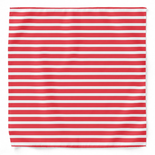 Candy Cane Red and White Simple Horizontal Striped Bandana (Front)