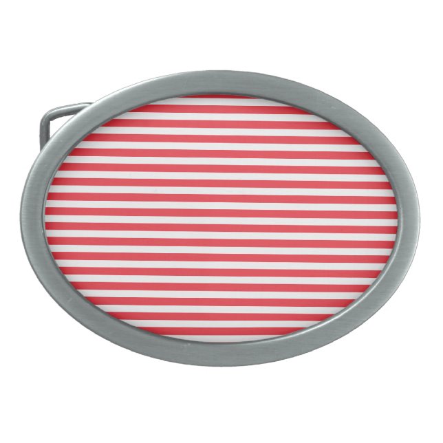 Candy Cane Red and White Simple Horizontal Striped Belt Buckle (Front)