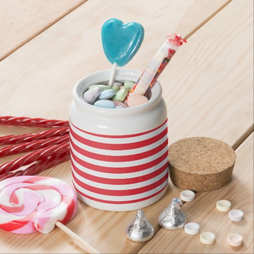 Candy Cane Red and White Simple Horizontal Striped Candy Jar