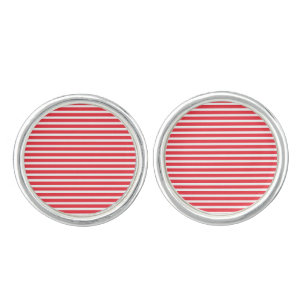 Candy Cane Red and White Simple Horizontal Striped Cufflinks