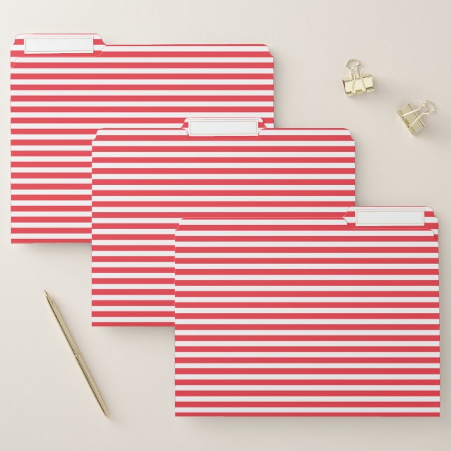 Candy Cane Red and White Simple Horizontal Striped File Folder (Set)