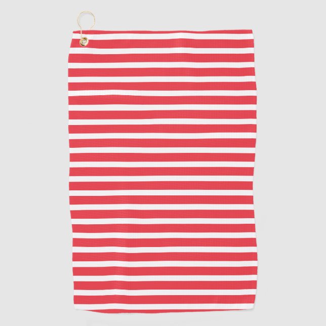 Candy Cane Red and White Simple Horizontal Striped Golf Towel (Front)