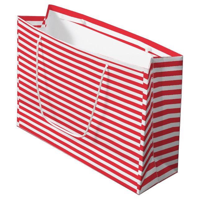 Candy Cane Red and White Simple Horizontal Striped Large Gift Bag (Front Angled)