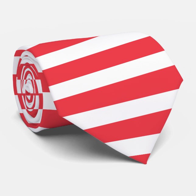 Candy Cane Red and White Simple Horizontal Striped Neck Tie (Rolled)