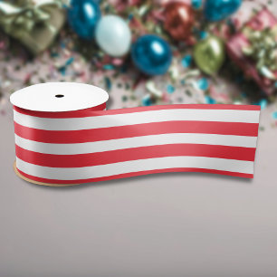 Candy Cane Red and White Simple Horizontal Striped Satin Ribbon
