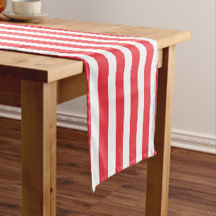 Candy Cane Red and White Simple Horizontal Striped Short Table Runner
