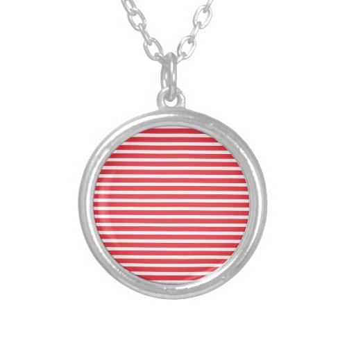 Candy Cane Red and White Simple Horizontal Striped Silver Plated Necklace