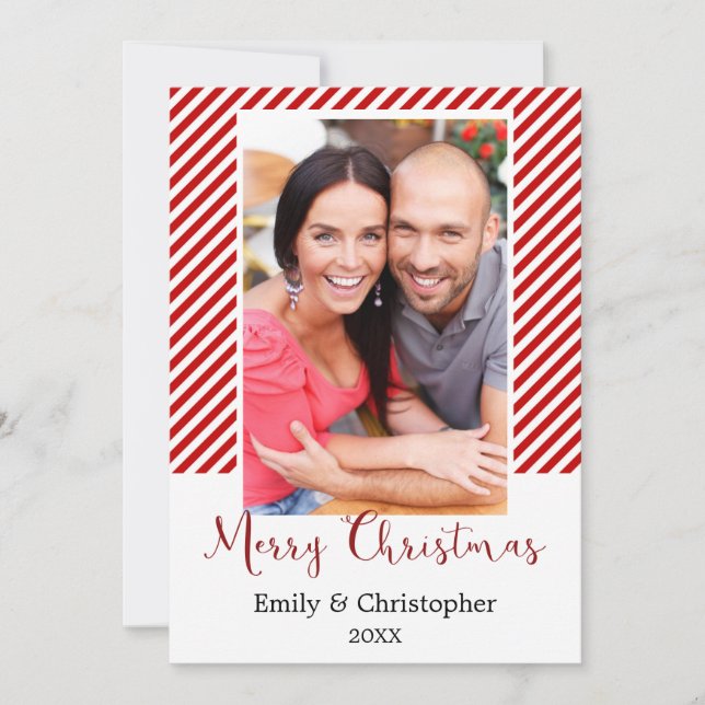 Candy Cane Red and White Stripes Christmas Photo Holiday Card (Front)