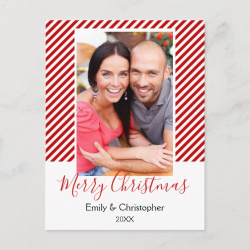 Candy Cane Red and White Stripes Christmas Photo Holiday Postcard