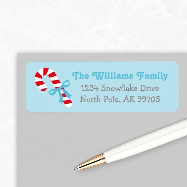 Candy Cane Red Aqua Blue Holiday Return Address Label (Creator Uploaded)